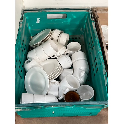 560 - 7 BOXES OF MIXED CUPS, SAUCERS, JUGS, GLASSES ETC.