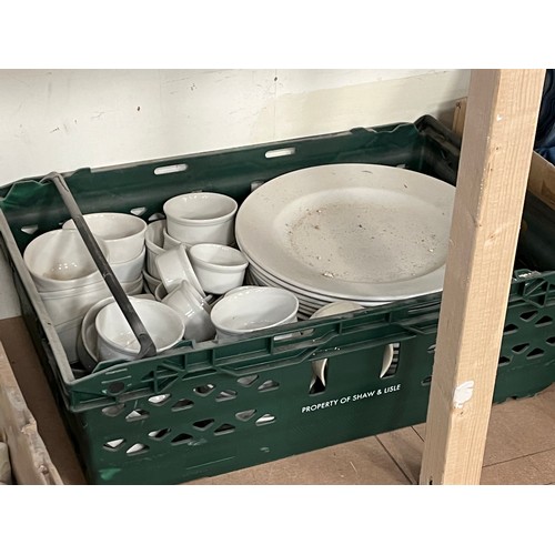 560 - 7 BOXES OF MIXED CUPS, SAUCERS, JUGS, GLASSES ETC.