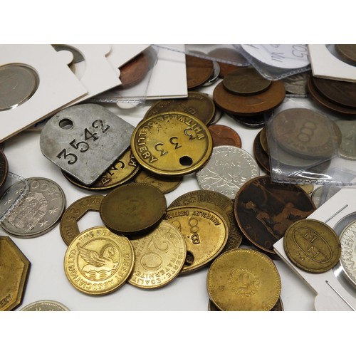 332 - BAG OF COINS, TOKENS, PIT CHECKS ETC