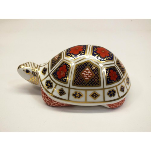 341 - ROYAL CROWN DERBY TURTLE IN ORIGINAL BOX WITH GOLD STOPPER