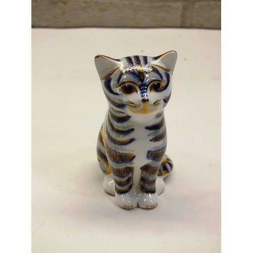 343 - ROYAL CROWN DERBY GREY KITTEN IN ORIGINAL BOX WITH GOLD STOPPER