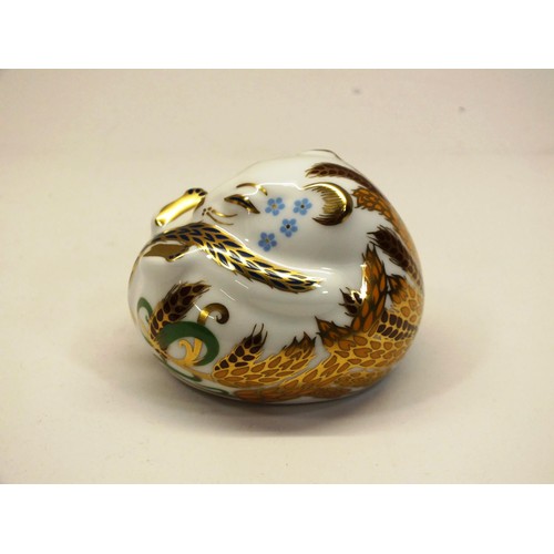 344 - ROYAL CROWN DERBY DORMOUSE IN ORIGINAL BOX WITH GOLD STOPPER