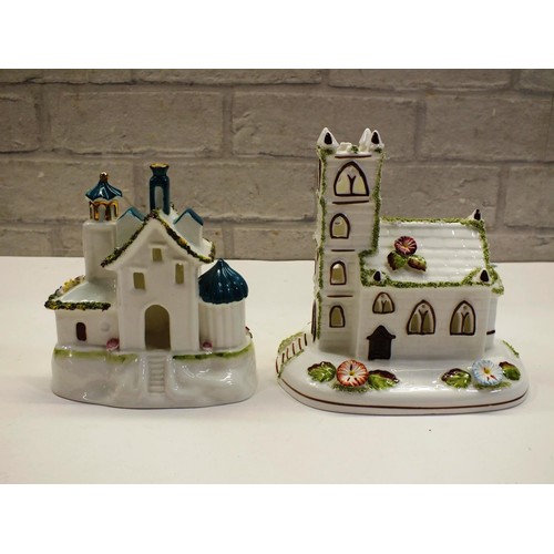 347 - TWO BOXED COALPORT COTTAGES AND FLORALS INCLUDING - THE BELL TOWER AND VILLAGE CHURCH