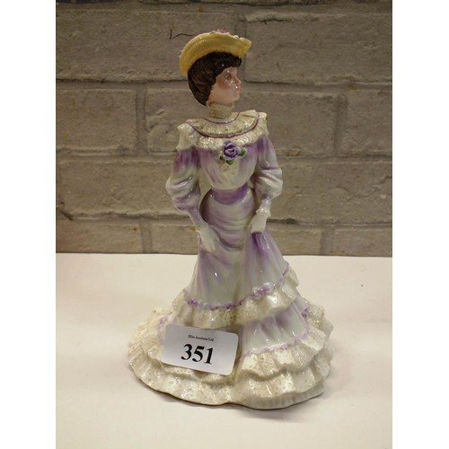 351 - BOXED COALPORT GOLDEN AGE FIGURE - LOUISA AT ASCOTT NO 8,186 OUT OF 12500 BY ELIZABETH WOODHOUSE