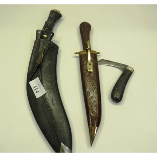 414 - GHURKA KUKRI KNIFE, INDIA DAGGER AND FOLDING KNIFE