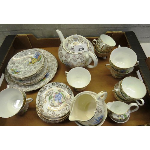 420 - TWO BOWBELL CRINOLYN LADY TEASETS