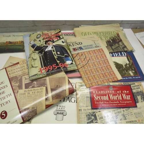 328 - JOBLOT OF EPHEMERA INCLUDES LOCAL HISTORY OF WAKEFIELD NEWSPAPERS, BOOKS. ETC