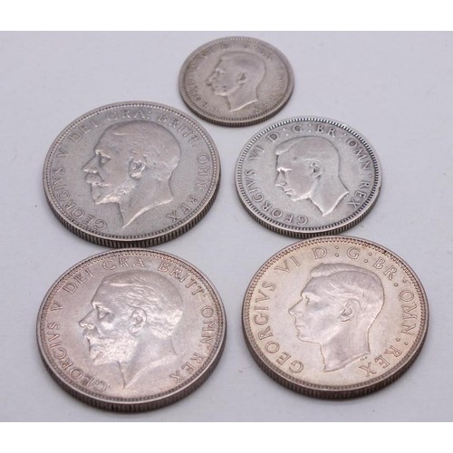 359 - 5X PRE DECIMAL COINS INCLUDING 2X 1936 FLORINS, 1942 SHILLING, 1944 ONE SHILLING AND 1945 SIXPENCE