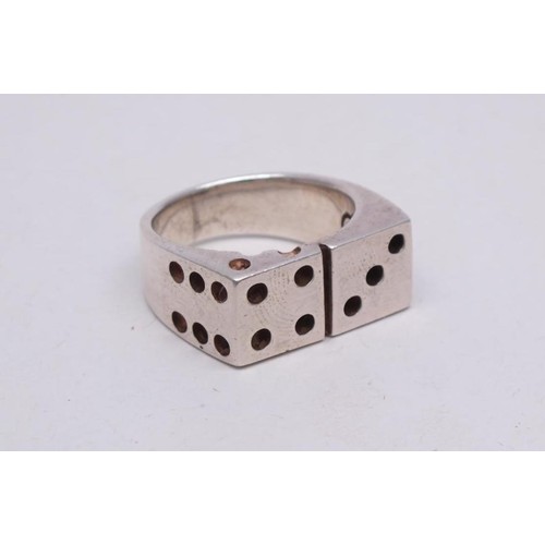 257 - VINTAGE CHUNKY 925 SILVER DOUBLE DICE RING 15g, Size U - Boxed