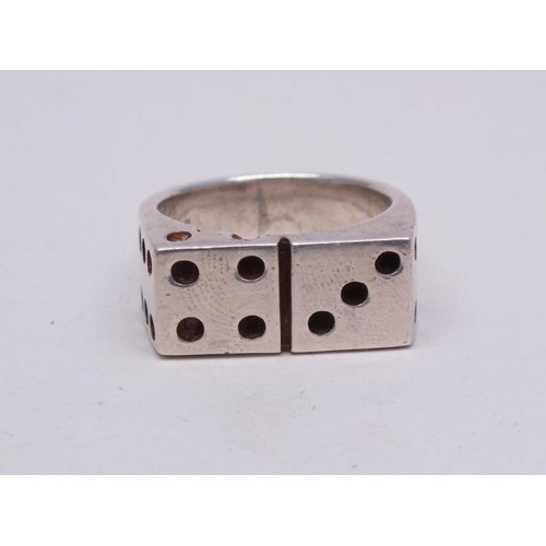 257 - VINTAGE CHUNKY 925 SILVER DOUBLE DICE RING 15g, Size U - Boxed