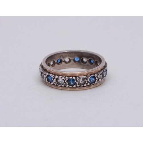 258 - VINTAGE SILVER RING WITH BLUE & WHITE CZ STONES