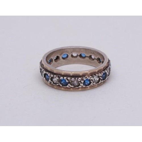 258 - VINTAGE SILVER RING WITH BLUE & WHITE CZ STONES