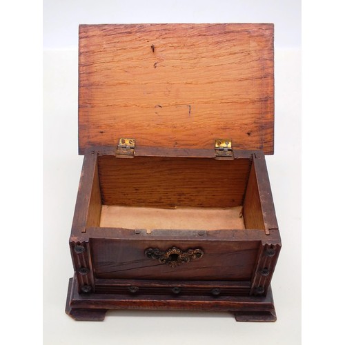 272 - ANTIQUE OAK WOODEN CHEST TRINKET BOX