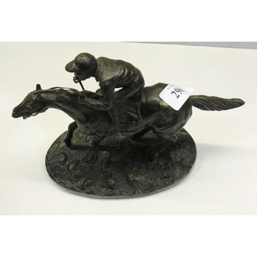 296 - BRONZE HORSE AND JOCKEY RACING SCULPTURE- SIGNED MENE