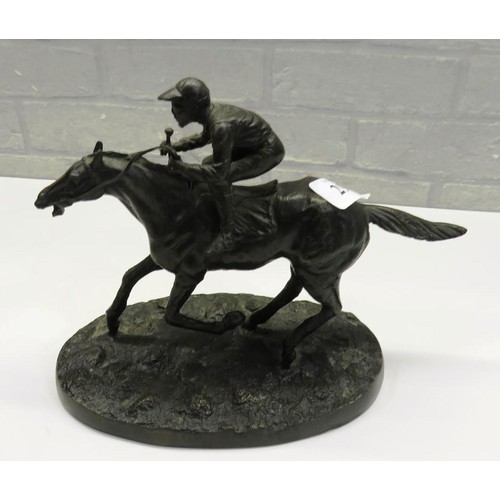 296 - BRONZE HORSE AND JOCKEY RACING SCULPTURE- SIGNED MENE