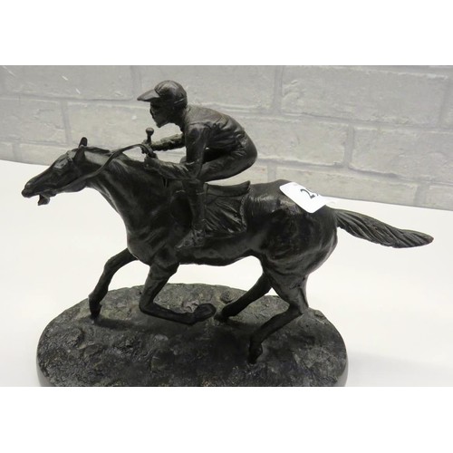 296 - BRONZE HORSE AND JOCKEY RACING SCULPTURE- SIGNED MENE