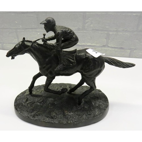 296 - BRONZE HORSE AND JOCKEY RACING SCULPTURE- SIGNED MENE