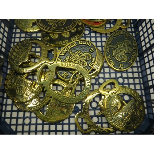 212 - TRAY OF HORSE BRASSES & PLAQUES