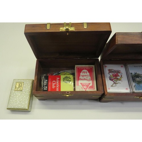 501 - TWO WOOD AND BRASS BOXES WITH PLAYING CARDS