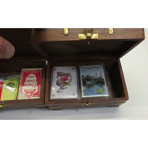 501 - TWO WOOD AND BRASS BOXES WITH PLAYING CARDS