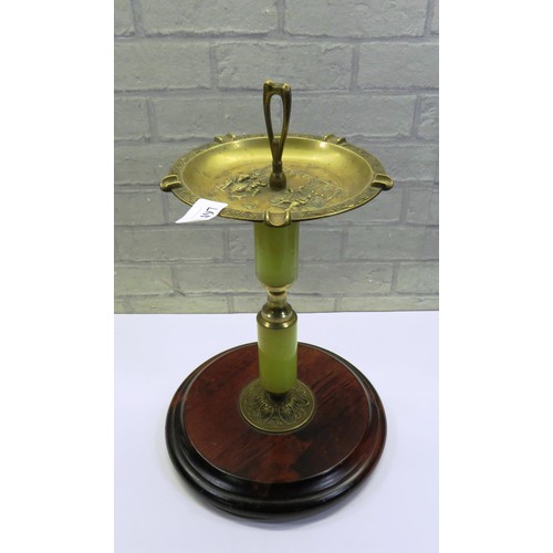 497 - ASH TRAY STAND - BRASS AND WOOD