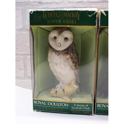 468 - 4x ROYAL DOULTON CERAMIC WHYTE AND MACKAY WHISKEY DECANTERS FULL OWLS IN ORIGINAL BOXES