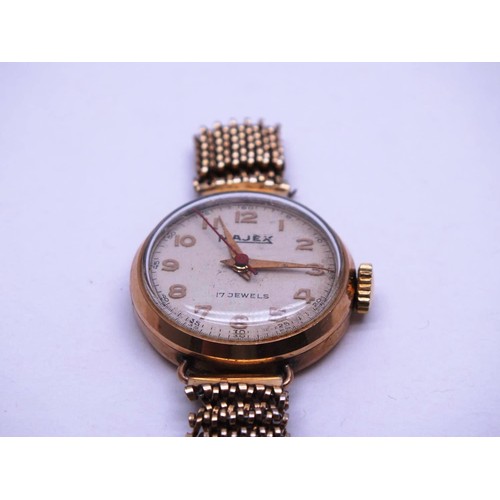 478 - VINTAGE 9ct GOLD MAJEX LADIES WATCH 17 JEWELS, LAMINE ORO GOLD PLATED STRAP (BROKEN)