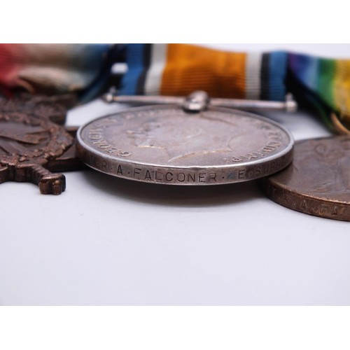 392 - MEDAL SET AWARDED TO R. A. FALCONER. E. SURR. REGIMENT - MEDALS INCLUDE QUEENS SOUTH AFRICA MEDAL WI... 