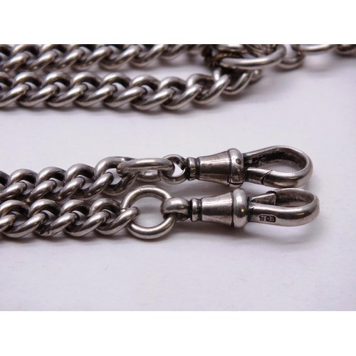 398 - ANTIQUE SILVER POCKET WATCH CHAIN AND SILVER MASONIC FOB- 62G