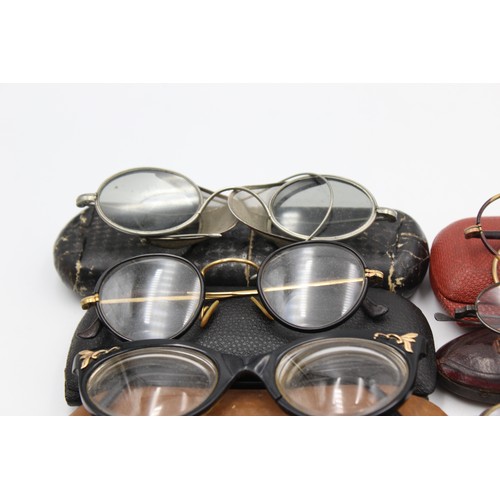 3 - 9 x Antique / Vintage SPECTACLES & SUNGLASSES Inc Rolled Gold, Cased Etc