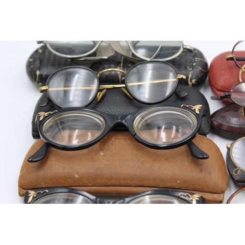 3 - 9 x Antique / Vintage SPECTACLES & SUNGLASSES Inc Rolled Gold, Cased Etc