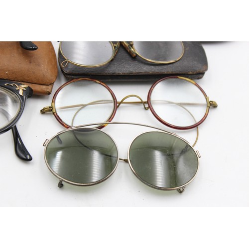 3 - 9 x Antique / Vintage SPECTACLES & SUNGLASSES Inc Rolled Gold, Cased Etc