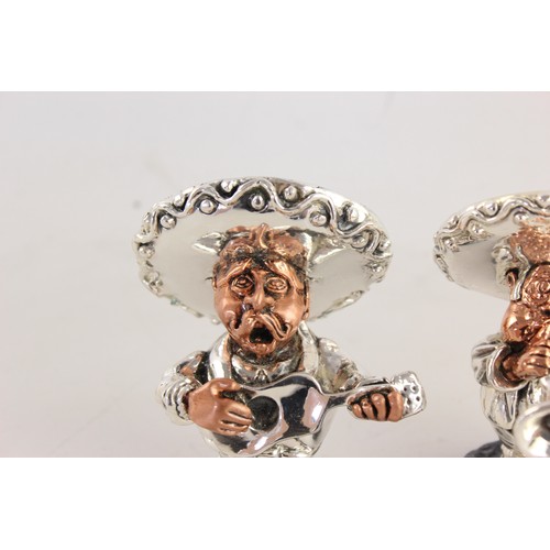 4 - 3 x Vintage Mexico ZANFELD .999 Silver Painted Lacquer Mariachi Musician Figures