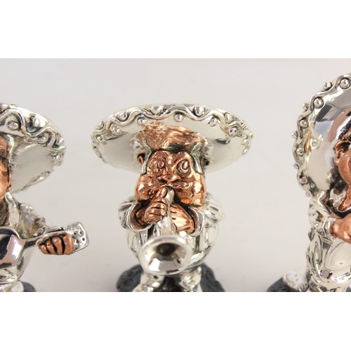 4 - 3 x Vintage Mexico ZANFELD .999 Silver Painted Lacquer Mariachi Musician Figures