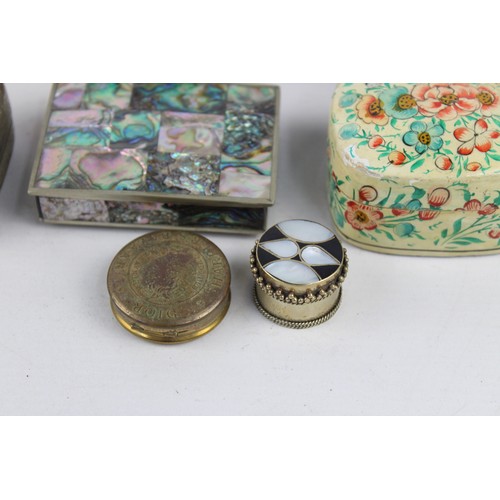 10 - 12 x Antique / Vintage Decorative PILL / TRINKET BOXES Inc Papier Mache, Brass