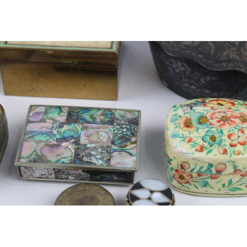 10 - 12 x Antique / Vintage Decorative PILL / TRINKET BOXES Inc Papier Mache, Brass