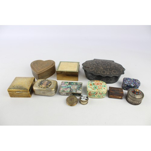 10 - 12 x Antique / Vintage Decorative PILL / TRINKET BOXES Inc Papier Mache, Brass