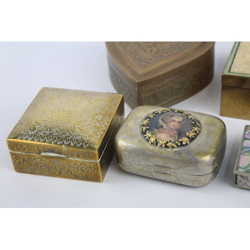 10 - 12 x Antique / Vintage Decorative PILL / TRINKET BOXES Inc Papier Mache, Brass