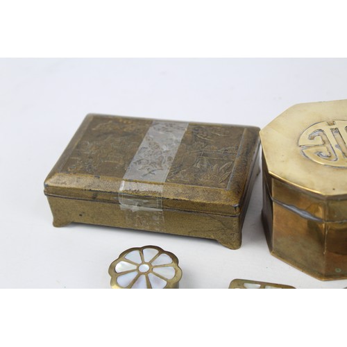 27 - 12 x Antique / Vintage Decorative PILL / TRINKET BOXES Inc Brass, Mother of Pearl Inlay Etc