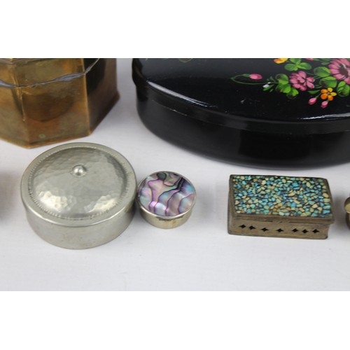 27 - 12 x Antique / Vintage Decorative PILL / TRINKET BOXES Inc Brass, Mother of Pearl Inlay Etc