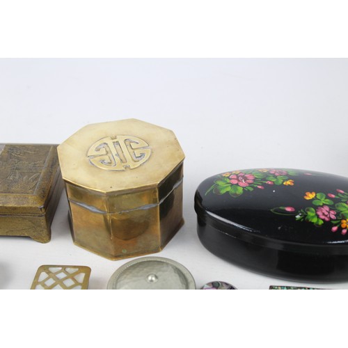 27 - 12 x Antique / Vintage Decorative PILL / TRINKET BOXES Inc Brass, Mother of Pearl Inlay Etc