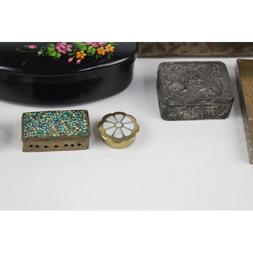 27 - 12 x Antique / Vintage Decorative PILL / TRINKET BOXES Inc Brass, Mother of Pearl Inlay Etc