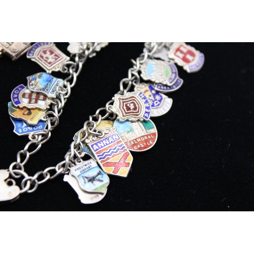 31 - 2 x Vintage .925 Silver CHARM BRACELETS inc. Souvenir, Bagpipes, Enamel (57g)