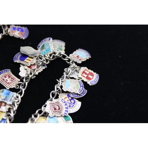 31 - 2 x Vintage .925 Silver CHARM BRACELETS inc. Souvenir, Bagpipes, Enamel (57g)