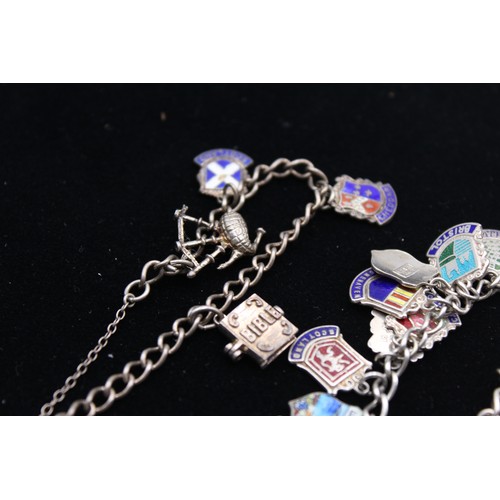 31 - 2 x Vintage .925 Silver CHARM BRACELETS inc. Souvenir, Bagpipes, Enamel (57g)