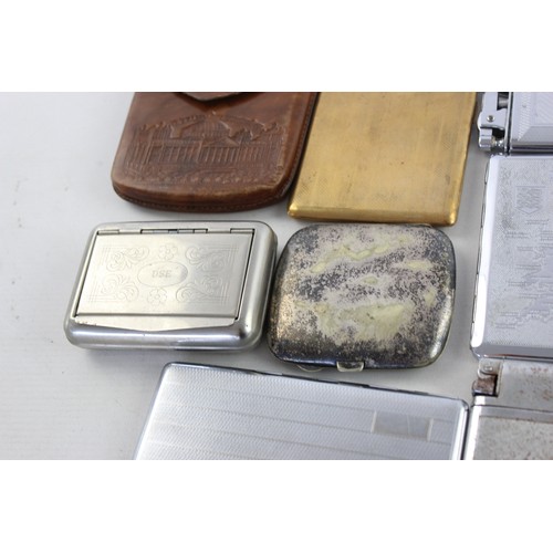 48 - 15 x Assorted Vintage TOBACCIANA Cigarette Cases Inc Silver Plate, Souvenir Etc