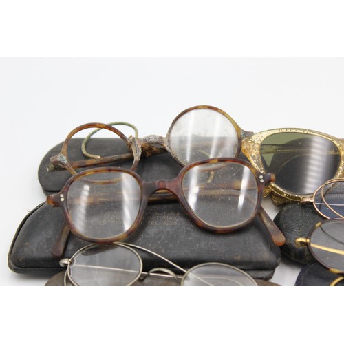 54 - 9 x Antique / Vintage SPECTACLES & SUNGLASSES Inc Rolled Gold, Cased Etc