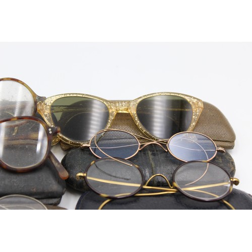 54 - 9 x Antique / Vintage SPECTACLES & SUNGLASSES Inc Rolled Gold, Cased Etc