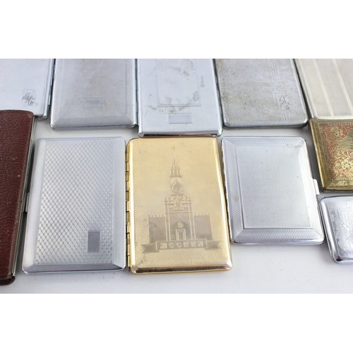 64 - 15 x Assorted Vintage TOBACCIANA Cigarette Cases Inc Silver Plate, Souvenir Etc