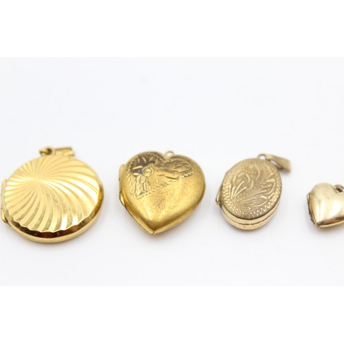 67 - 4 x Vintage 9ct ROLLED GOLD LOCKETS inc. Engraved, Hearts, Oval, Round (11g)